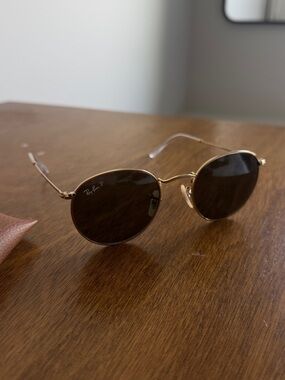 Ray-Ban Round Metal Gold Frame Sunglasses with Dark Brown Lenses Polarized!!